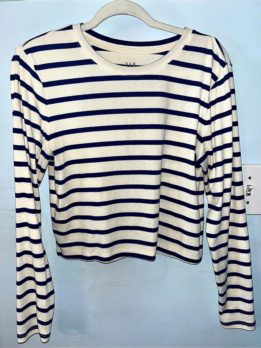 Gap Rib Tee Striped Long Sleeve Tee in Blue & White Size Large